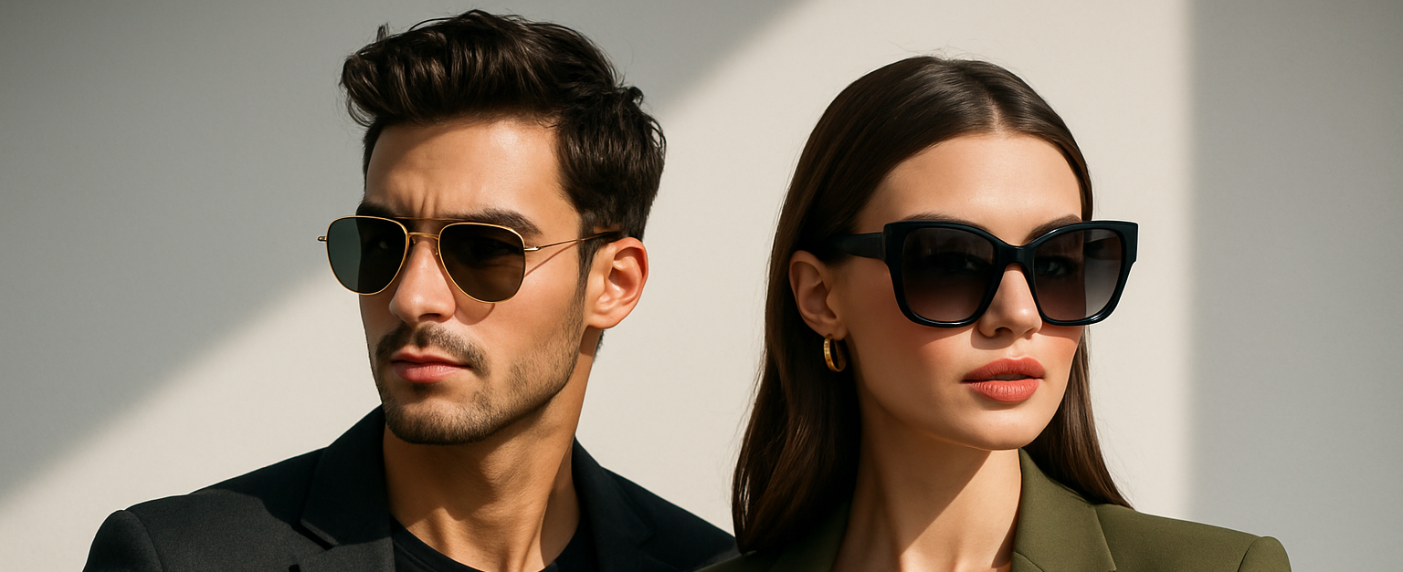 2 modelos (hombre y mujer) con gafas de sol